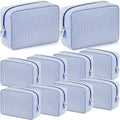 Sanwuta 10 Pcs Seersucker Cosmetic Bag Seersucker Makeup Bag Women Stripe Large Travel Toiletry Organizer Preppy Storage Pouch for Embroidery Wedding Bridesmaid Bride Mom(Sea Blue)