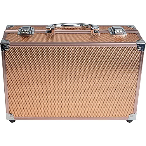 SHANY Carry All Make up Train Case with Pro Makeup Set, Beauty Brushes, Lipsticks, Eye Shadows, Blushes, Powders, and more - Reusable Cosmetics Storage Organizer - Premium Gift Packaging - Rose Gold