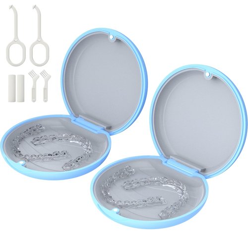 2 Pack Retainer Case, Compatible with Invisalign, Cute Orthodontic Slim Aligner Case with Removal Tool and Brush, Black