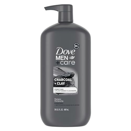 DOVE MEN+CARE DV M SH Charcoal Pump Purifying Shampoo Charcoal + Clay for Stronger, More Resilient Hair, with Plant-Based Cleansers, 31 oz