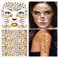 HOWAF 4 Sheets Leopard Face Tattoos, Cheetah Full Face Tattoos Stickers, Leopard Frint Temporary Tattoos for Carnival Party Halloween Costume Makeup Accessories, Cheetah Fake Tattoos Sheets