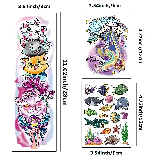 Tazimi 380 Styles (27 Sheets) Temporary Tattoo Full & Half Arm Tattoos Sleeves Marine Life Space Ship Racing Car Forest Animals Dinosaur Cartoon Tattoos Stickers forParty Supplies