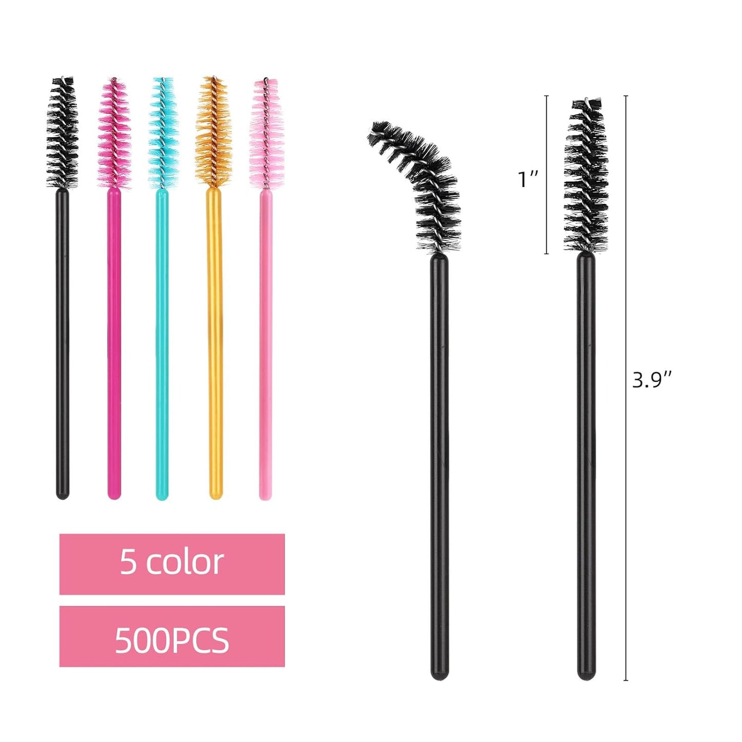 500 Disposable Mascara Wands - Colorful Eyelash Brushes & Spoolies for Extensions