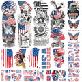4th of July Temporary Tattoos Full & Half Arm - American Flag Tattoos for Kids Women Men Fourth of July Party Decorations and USA Party Favors,Independence Day Party Supplies