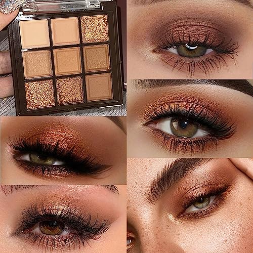Neutral Brown Eye Shadow palette- Rose Gold Dark Brown Eyeshadow Palette Colorful 9 Colors, Matte Shimmer Highly Pigmented Nude Eyeshadow Palette Makeup Naturing-Looking Long Lasting2