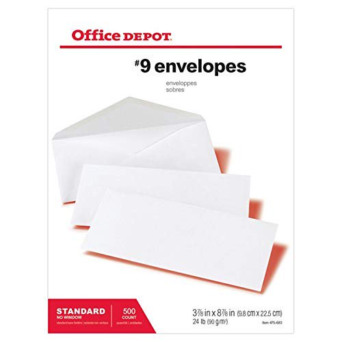 All-Purpose Office Envelopes #9 - White, Box of 500, 3 7/8 x 8 7/8 inches