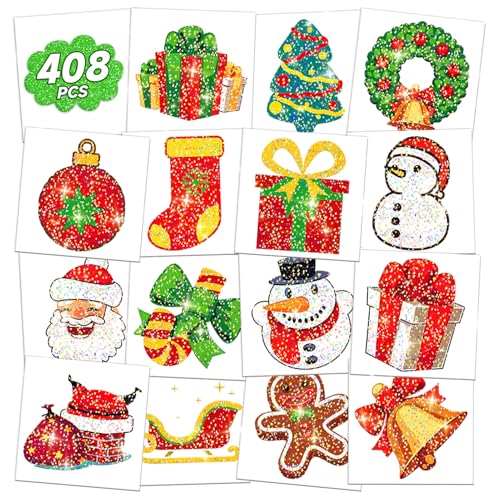 EMOME 408 PCS Christmas Temporary Tattoos, Xmas Glitter Tattoo Stickers for Kids Individually Wrapped Bulk, Merry Christmas Stocking Stuffers for Boys and Girls Party Favor Decorations Supplies
