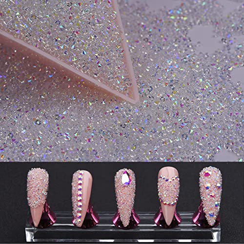 8000Pcs Mini 1.2mm Nail Rhinestones Sand Nail Diamonds Micro Pixie Crystals for Nails+Champagne Gold Nail Rhinestones Gems Stones Jewels Multi Round Shape for Nail Art Crafts with Wax Pen HINABTRU
