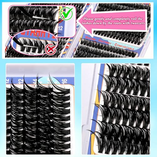 Lash Clusters Kit Wispy Natural Volume 60D+80D Cluster Eyelash Extensions D-Curl 532Pcs DIY Individual Fake Eye Lashes 8-16MM Mixed with Bond Seal Tweezers