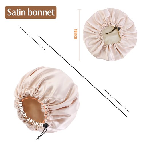 Satin Bonnet Silk Bonnet for Curly Hair Bonnet Braid Bonnet for Sleeping Bonnets for Women Large Double-Layer Adjustable Champagne