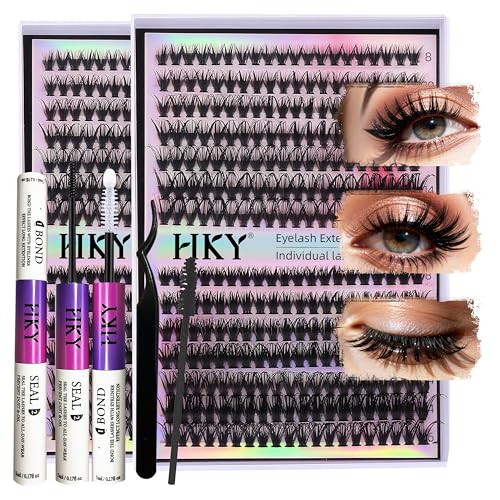 HKY Lash Clusters Kit 8-16mm 30D-40D Wispy Eyelash Clusters Lashes Natural DIY Lash Extension Kit Cluster Eyelash Extensions Kit 280pcs C Curl Individual Lashes Cluster Eyelash (With Tweezers)