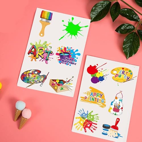Art Temporary Tattoo Paint Birthday Party Favors Decorations Art Birthday Party Tattoos Stickers Favors Creative Party Supplies for Kids Girls Boys Gifts Classroom School Prizes 24 Sheets (144PCS)