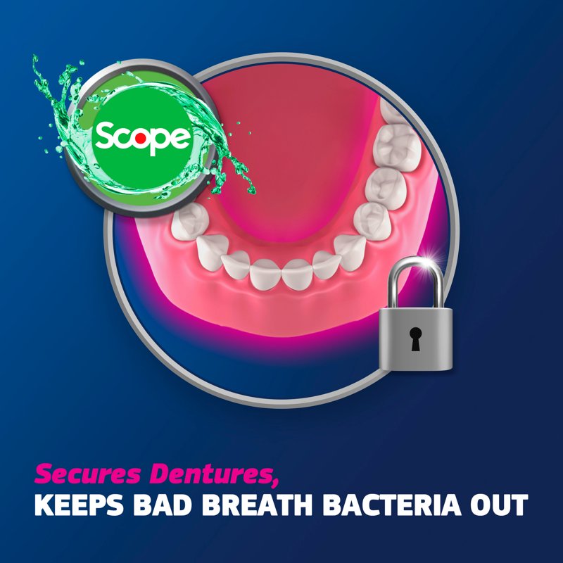 Denture Adhesive Cream with Scope Flavor, 2 oz - Strong Hold & Breath Bacteria Shield