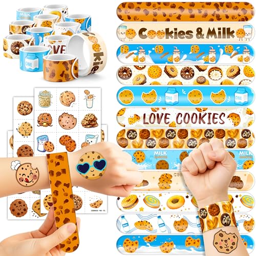 72PCS Cookie Party Set - 48PCS Temporary Tattoos & 24PCS Slap Bracelets - Fun Cookie-Themed Birthday Supplies, Baby Shower Gifts, Classroom Rewards & Party Decor for Kids (Boys & Girls)