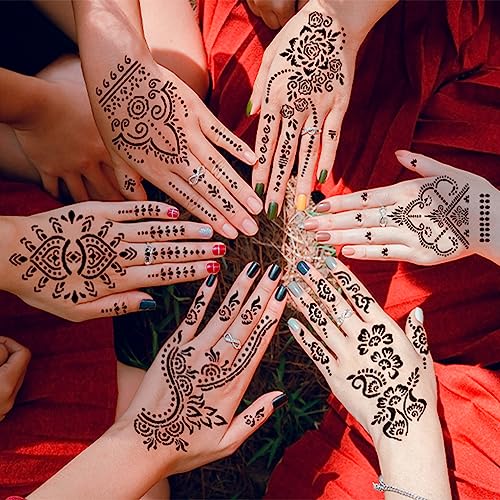 185+pcs Henna Tattoo Stencils, 23 Sheets Temporary Tattoo Stencils for Women Face Body Paint DIY Art Glitter Airbrush Tattoo Stencil Pack