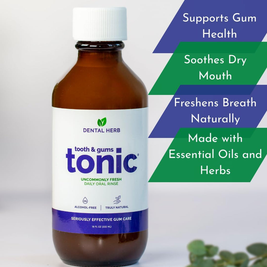 Tooth & Gums Tonic Mouthwash Travel Size (2 oz) - Natural Essential Oil Formula for Bad Breath & Gum Health
