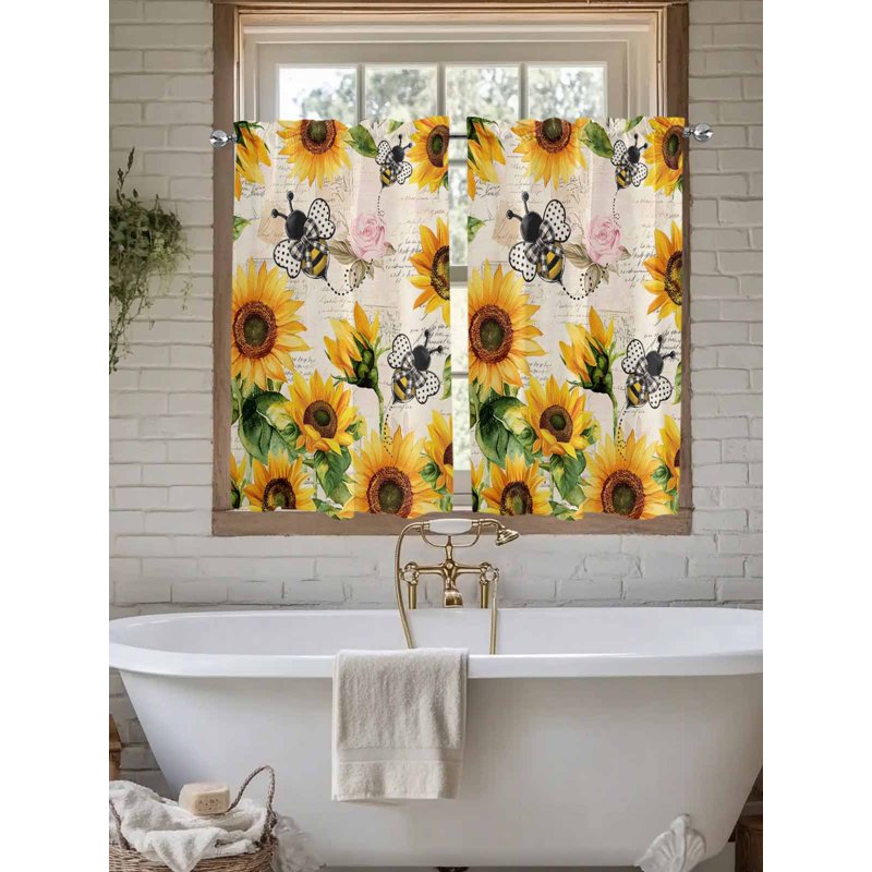 Sunflower Farmhouse Tier Curtains - Vintage Floral Window Half Privacy Drapes