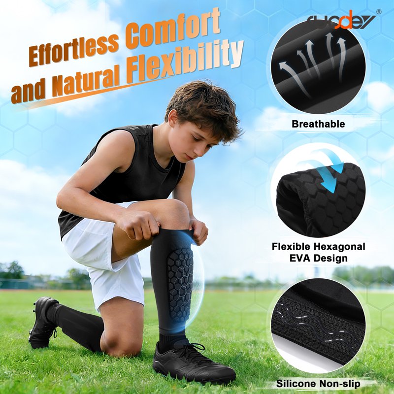 Shin Guards for Soccer – Kids/Youth/Adult Calf Compression Sleeve with Honeycomb Shin Pads, Variation M-Calf:13.8-15.3, Black