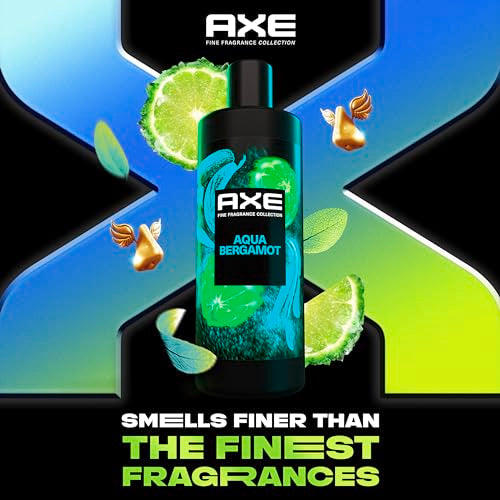AXE Fine Fragrance Collection Body Wash For Men Aqua Bergamot 12h Refreshing Scent Shower Gel Infused with Bergamot, Sage, and Juniper Essential Oils 18 oz