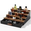 4 Tier Cologne Organizer for Men, Wooden Cologne Stand, Perfume Display Stand with Felt Lining Drawer & 2 Hidden Compartments, Gift for Men, Walnut