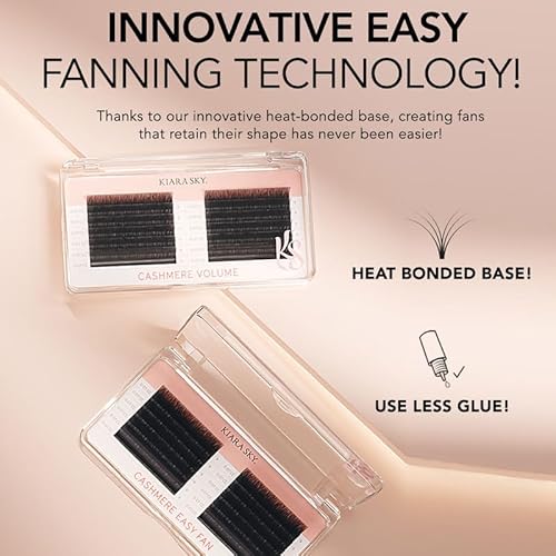KIARA SKY LASH Premium Cashmere Easy Fan Lash Extensions | Soft Semi-matte natural finish | Fans like Butter | For Professional Eyelash Extensions Use Only | Black, (C-0.05-10MM)