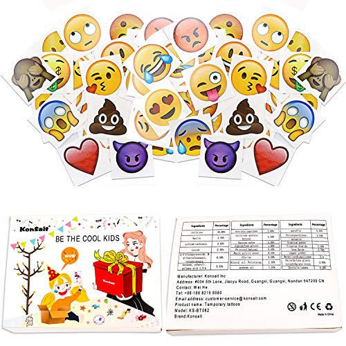 Emoticon Temporary Tattoo(160pcs 2inch), Konsait Funny Emoticon Tattoos Body Stickers for Emoticon Party Favors Supplies with Heart Smirk