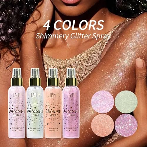 USHAS Body Glitter Spray 3.72 fl.oz - Temporary Body Shimmer Spray for Face, Hair, Clothing, Long Lasting Quick-Drying Shiny for Music Festival Rave (02)