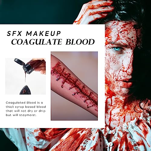 immetee Fake Blood Gel, Sfx Blood Gel with Stipple Sponge, Sfx Fake Blood Makeup Kit, Halloween Coagulated Stage Blood Specail Effects Makeup Face Body Paint. 55g