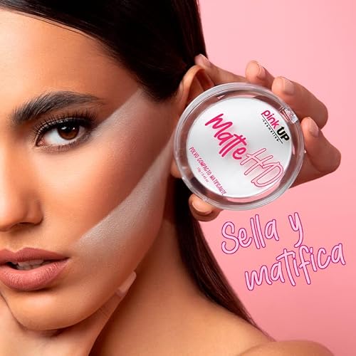 Pink Up | Matte HD |Compact Powder | Long-lasting matte finish | Controls shine on oily areas | Makeup | Setting powder | Lightweight translucent pressed powder | For combination skin | Model PKHD