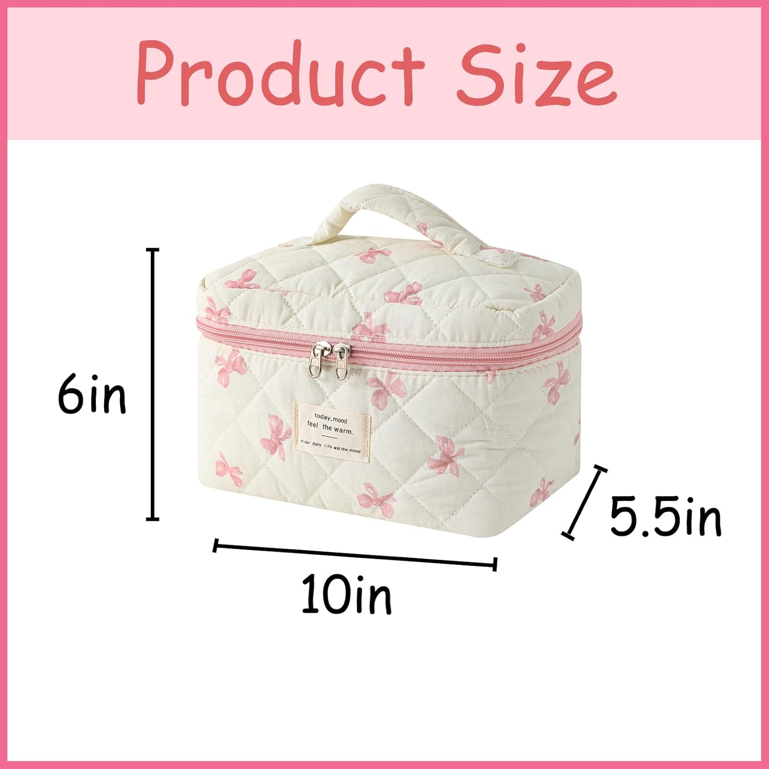 uekeboag Large Travel Quilted Makeup Bag for Women, Floral Cotton Cosmetic Bag, Coquette Aesthetic Floral Toiletry Organizer Bag