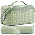 BOYATU Travel Makeup Bag for Women: Four Leaf Clover Large Capacity 3 Pcs Set Cosmetic Bags - Waterproof 50% Extra Space for Toiletry Organizer - Travel Essentials for Fortunate (01 Light Green)
