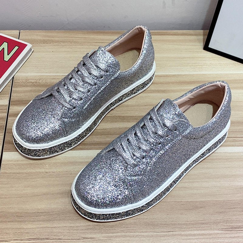 Sparkly Women's Glitter Tennis Sneakers - Comfortable Casual Shoes for Walking