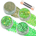 Green Face Glitter Gel,St Patricks Day Body Hair Glitter,Self-Adhesive Holographic Chunky Green Glitter, St Patricks Day Accessories for Women,Kids Rave Festival Carnival Makeup,40g/1.41 oz