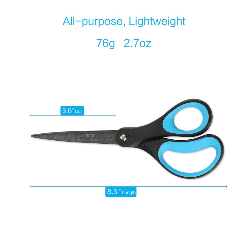 Office Scissors, Titanium Coated Blades, Non-Stick 8", 2 Pack - Black & Blue