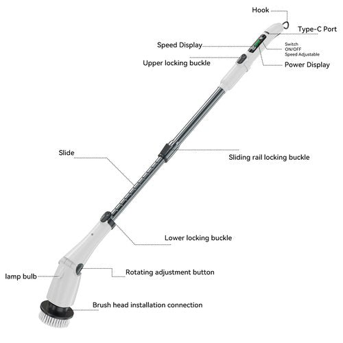Electric Spin Scrubber Cleaning Brush, Full-Body IPX7 Waterproof Cordless Cleaning Brush with Adjustable Extension Handle, 3-Speed Shower Scrubber with 7 Replaceable Brush for Bathroom, Kitchen, Floor