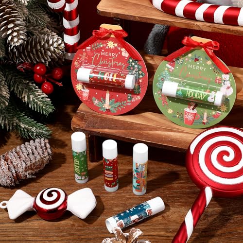 Lounsweer 48 Set Christmas Lip Balm Bulk Gifts Adult Christmas Party Favors Xmas Ball Style Lip Balm for Party Staff Coworker