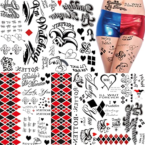 5 Sheets HQ Joker Tattoo Stickers For Women Men Adults, Halloween Temporary Tattoos Face Makeup Kit Set, Zombie Halloween Costume ave Party Accessories, Prison Prisoner Inmate Fake Tattoos