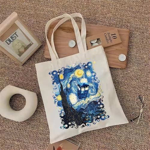 TOBGBE TV Show Gifts Police Box TV Show Inspired Canvas Bags For Women Doctor TV Show Merchandise For Fan