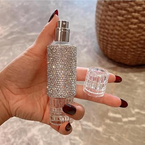 Luxury Rhinestone 30ML Refillable Perfume Bottle ? High-End Portable Large Capacity Glass Spray Bottle with Aluminum Atomizer (Silver)