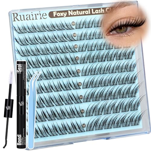 Fox Eye Lash Clusters Kit Natural Eyelash Clusters Manga Lashes Clusters Wispy Cluster Eyelash Extensions 10-14mm Cat Eye Lash Extension Kit Universal Fit Individual Lashes Daily Wear Lash Clusters
