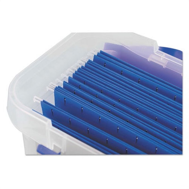 Heavy Duty Plastic File Storage Box with Handle and Lid - 14.25 x 8.5 x 11 inches, Clear/Blue