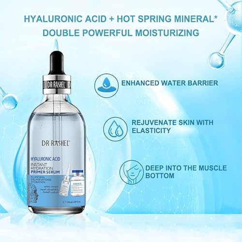 Dr Rashel Hyaluronic Acid Instant Hydration Primer Serum | Hydration, Moisturizer - Anti-Aging And a Youthful Glow, Size 100ML (3.38 FL Oz) Pack of 1