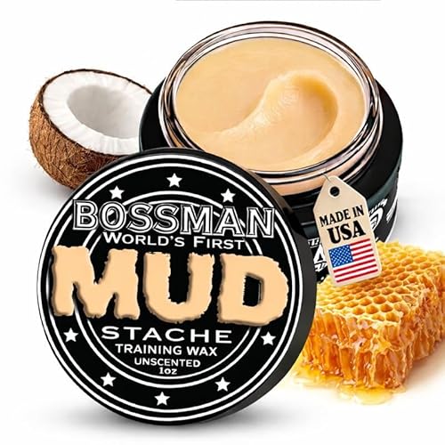 Bossman MUDstache Unscented Mustache Wax for Men (1 oz) ? Strong 24-Hour Hold, Non-Tacky & Easy to Apply for Taming & Styling
