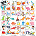 Partywind 960 PCS Individually Wrapped Tattoos for Kids Bulk, Cute Temporary Tattoo Stickers for Birthday Party Supplies Favors, Fake Tattoos for Kids Christmas Games (20 Sheets)
