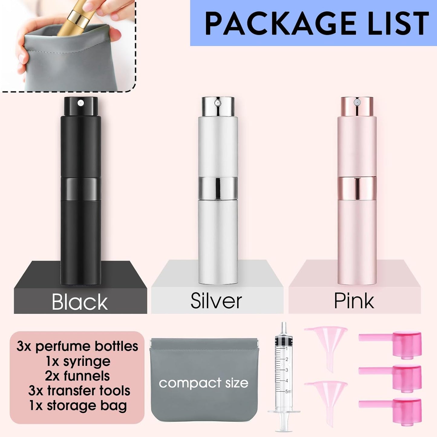 8ML Perfume Atomizer Spray Bottle - 6 Pack Travel Refillable Mini Cologne Dispenser