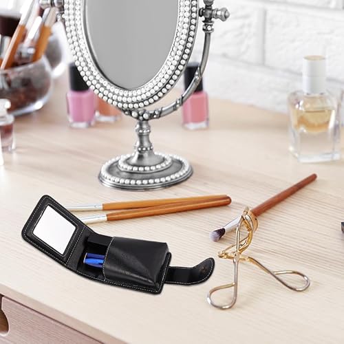 VALICLUD Lipstick Case with Mirror Portable Lipstick Holder for Purse Compact Lip Gloss Carrying Pouch for Travel and Makeup Touch-Ups Small Lip sticks Pouch Organizer 4.33X3.14X1.18In