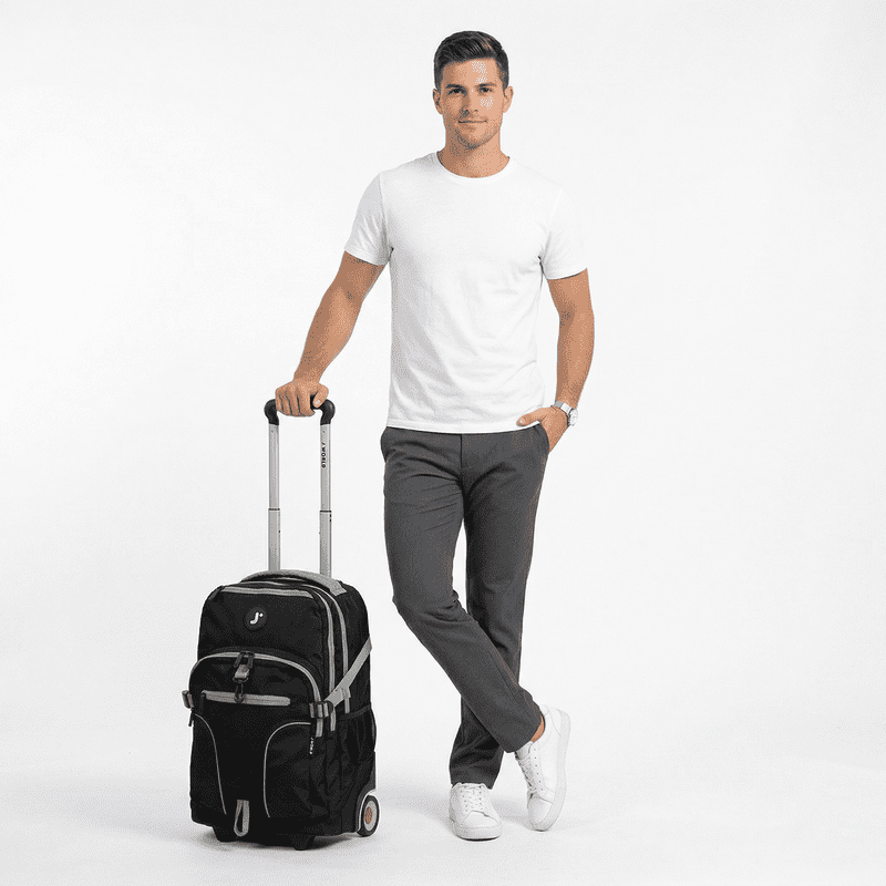 Multi-Purpose Rolling Backpack for School and Travel - Black, 19.5 Inch