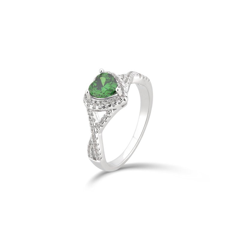 Elegant Emerald and White Sapphire Engagement Ring - Silver Overlay Jewelry for Women