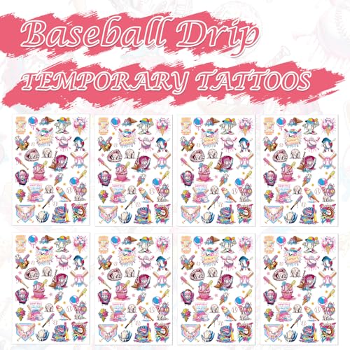 8 Sheets 200+ Respect the Drip Temporary Tattoos Stickers Ice Cream Baseball Drip Party Decorations Favors Tattoo Stickers Baseball Sport Team Ice Cream Theme Gifts Rewards Supplies