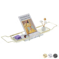 MARBBNEST Bathtub Tray Caddy for Luxury Bath Expandable Extra Wide Bath Tub Tray with Natural Marble Tray and Mobile/Tablet Stand, Ideal for Home Spa Lovers(Gold + Jazz White)
